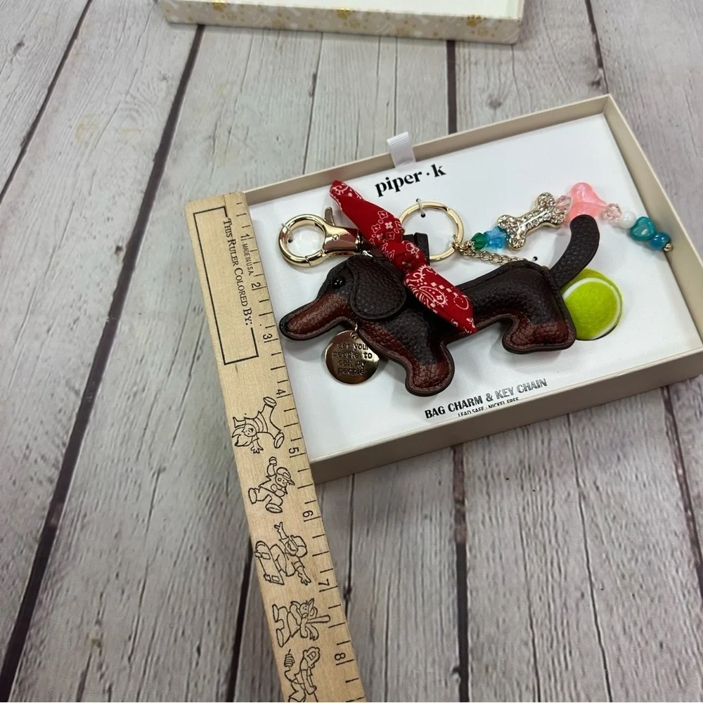 NWT Piper K dachshund Dog bag charm Keychain bling dog mom tennis ball